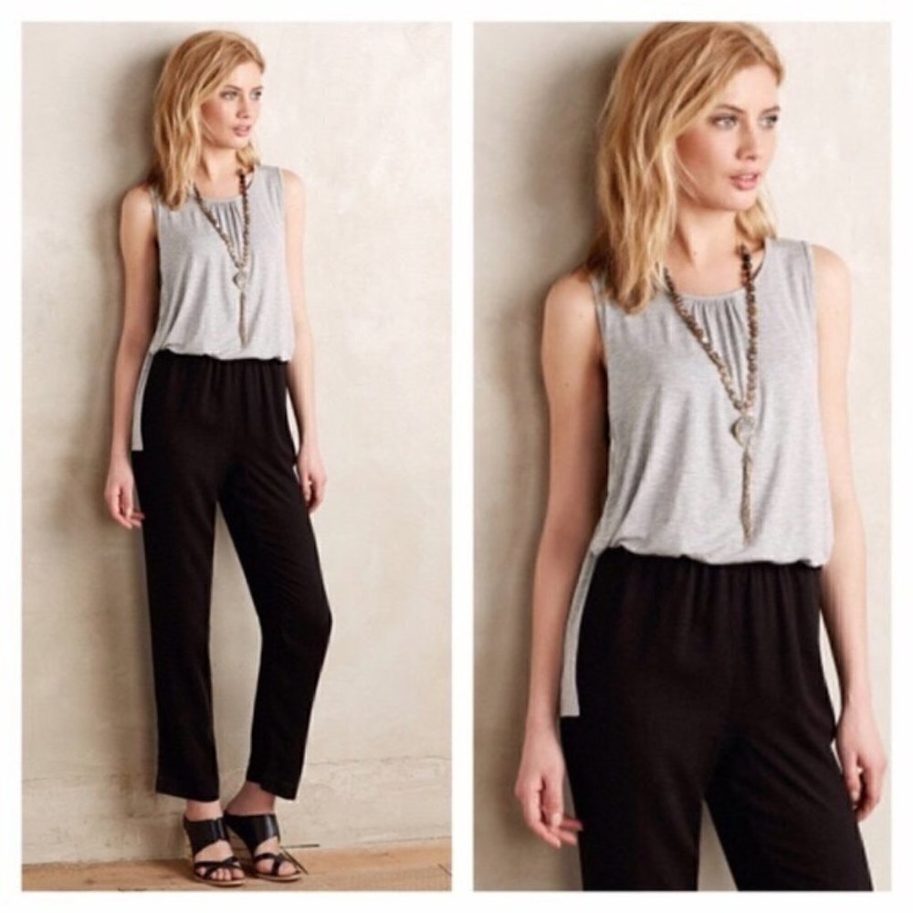 Anthropologie Elevenses Gray Black Jumpsuit S